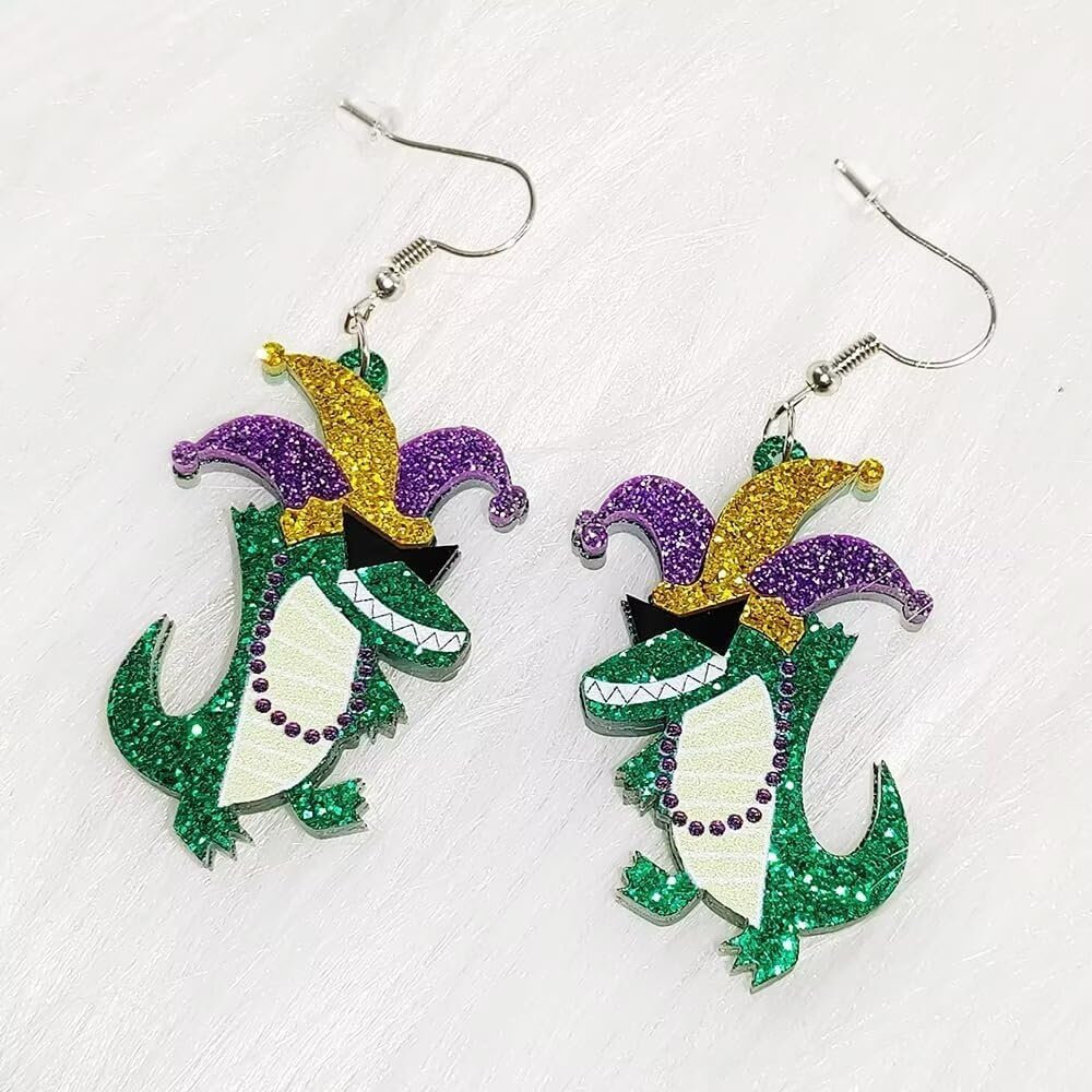 Mardi Gras Earrings For Women Funny Sequins Crocodile Lightweight Acrylic Earrings Carnival Cosplay Party Accessory Holiday Jewelry Gift image 4