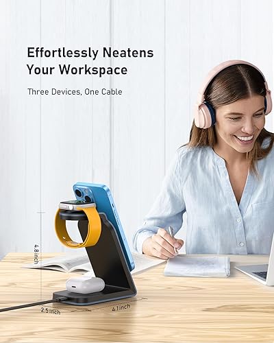 Miniatura 8 de Estación de carga para cargador inalámbrico Apple 3 en 1 2024 nuevo soporte de cargador magnético de aleación de aluminio de carga rápida múltiples