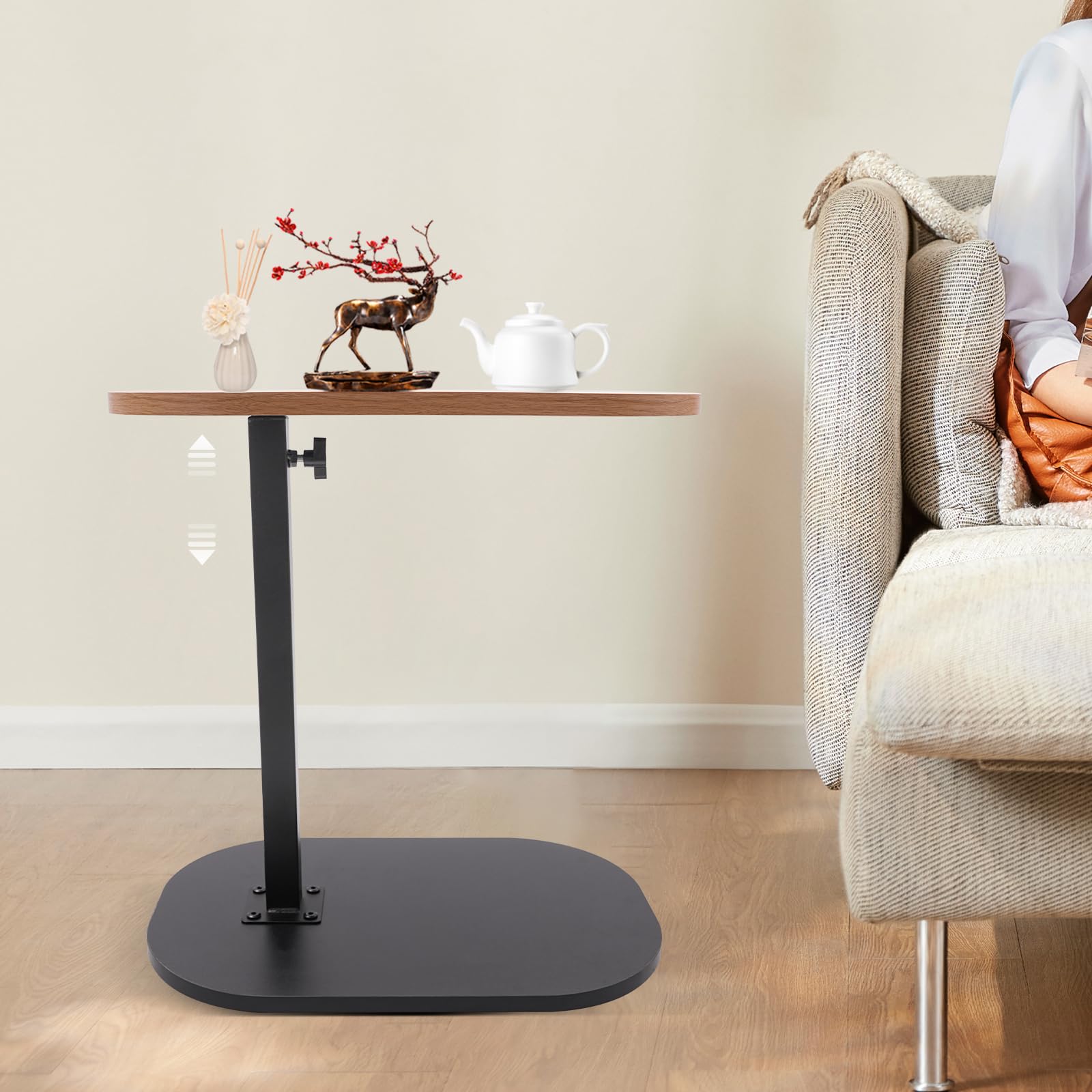 Mesa auxiliar en forma de C, pequeña mesa de café, sofá, mesa auxiliar para salón, dormitorio, tamaño de la placa superior 45 x 30 cm (madera, altura ajustable)