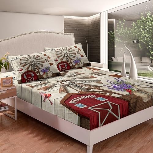 Miniatura 4 de Erosebridal Western Farmhouse - Juego de sábanas rústicas para cabaña, cabaña, cabaña, granero, lavanda, molino de viento, sábana bajera ajustable