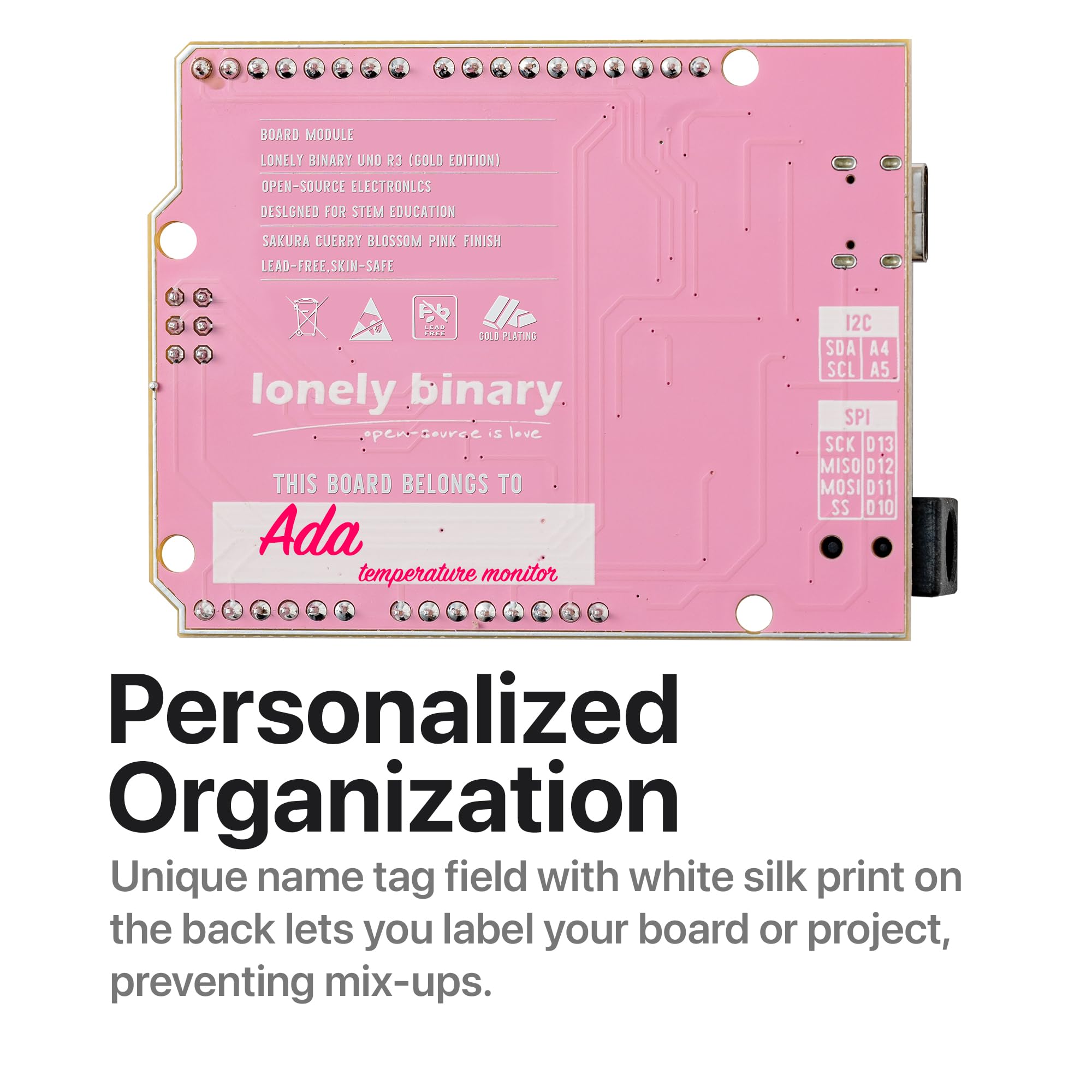 Lonely Binary UNO R3 Sakura Pink Gold Edition Carte de développement ATmega328P sans plomb de type C - Compatible avec Arduino IDE, Mac, Windows, projets de bricolage et STEM (1 paquet Sakura rose)