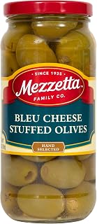 Mezzetta Bleu Cheese Stuffed Olives, Hand-Stuffed Green Olives 9.5 oz - Zesty Cocktail Snack from Wisconsin Cheese