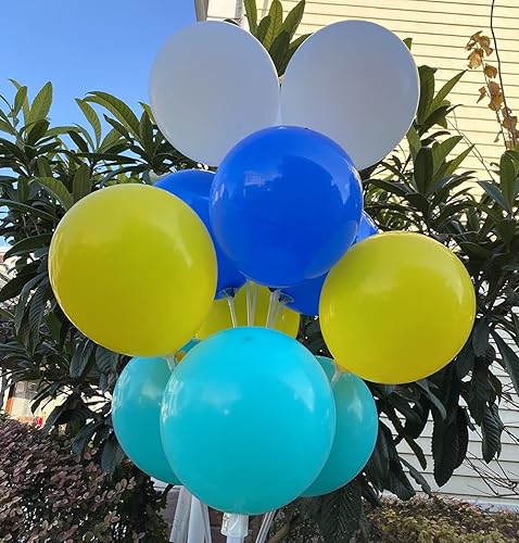 Miniatura 3 de 60 globos de látex de 12 pulgadas, color azul rey, blanco, verde azulado, amarillo, decoración de cumpleaños, boda, baby shower, fiesta (azul rey,