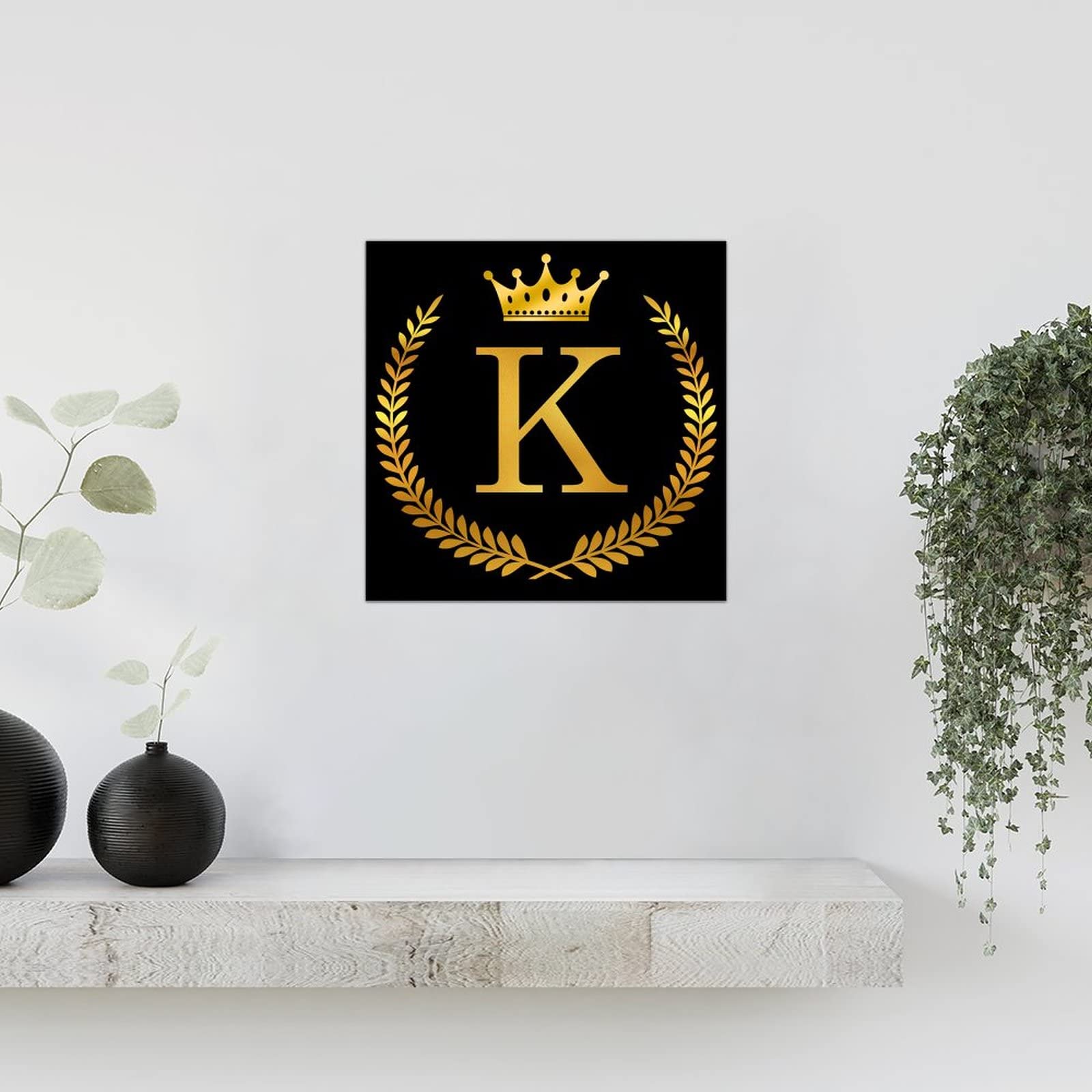 Amazon.com : Golden Monogram Letter K Wood Signs Olive Leaf Wreath