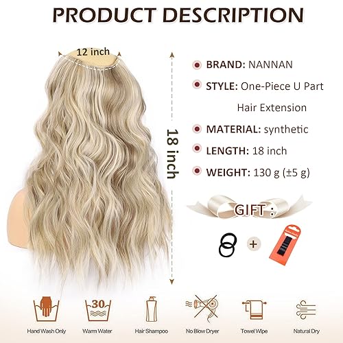 Miniatura 7 de NANNAN Extensiones de cabello sintético con clip y 5 clips seguros, extensiones de cabello sintético en forma de U, extensiones de cabello ondulado