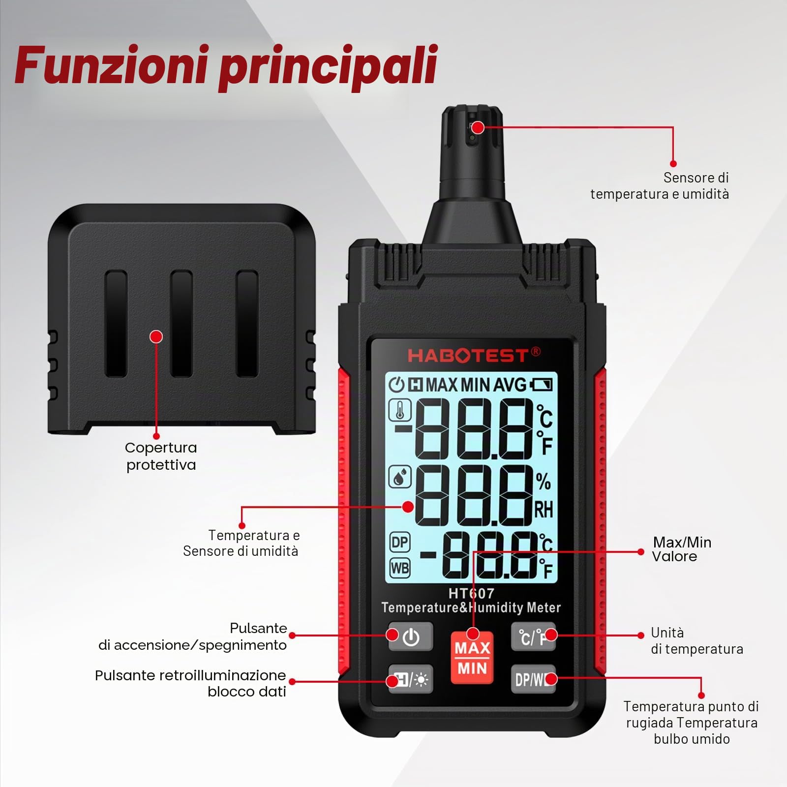 Habotest Misuratore di temperatura e umidità HT607