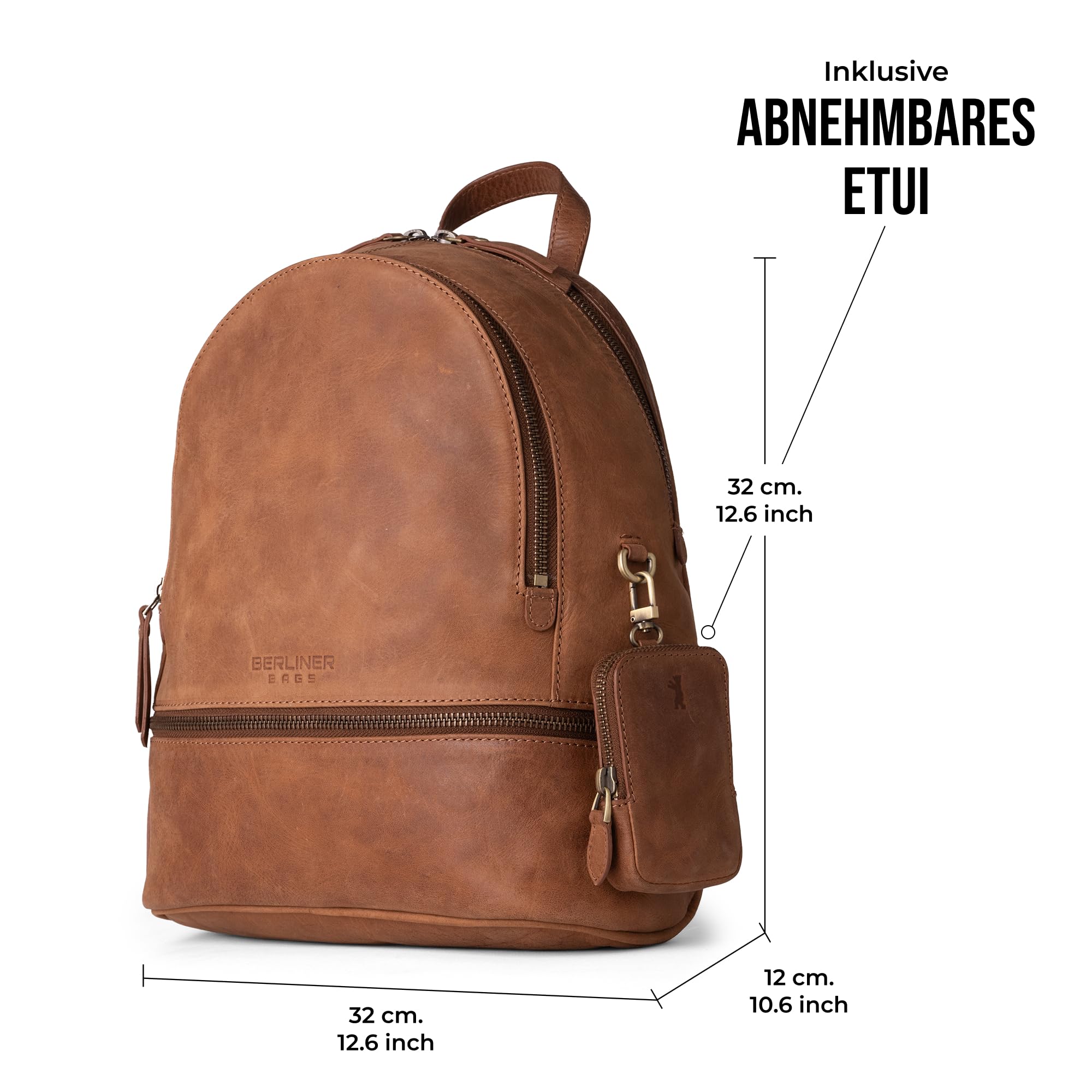 Berliner Bags Vintage Rucksack Florence, Kleine Tagesrucksack, Cityrucksack aus Leder wasserabweisend für Damen - Braun
