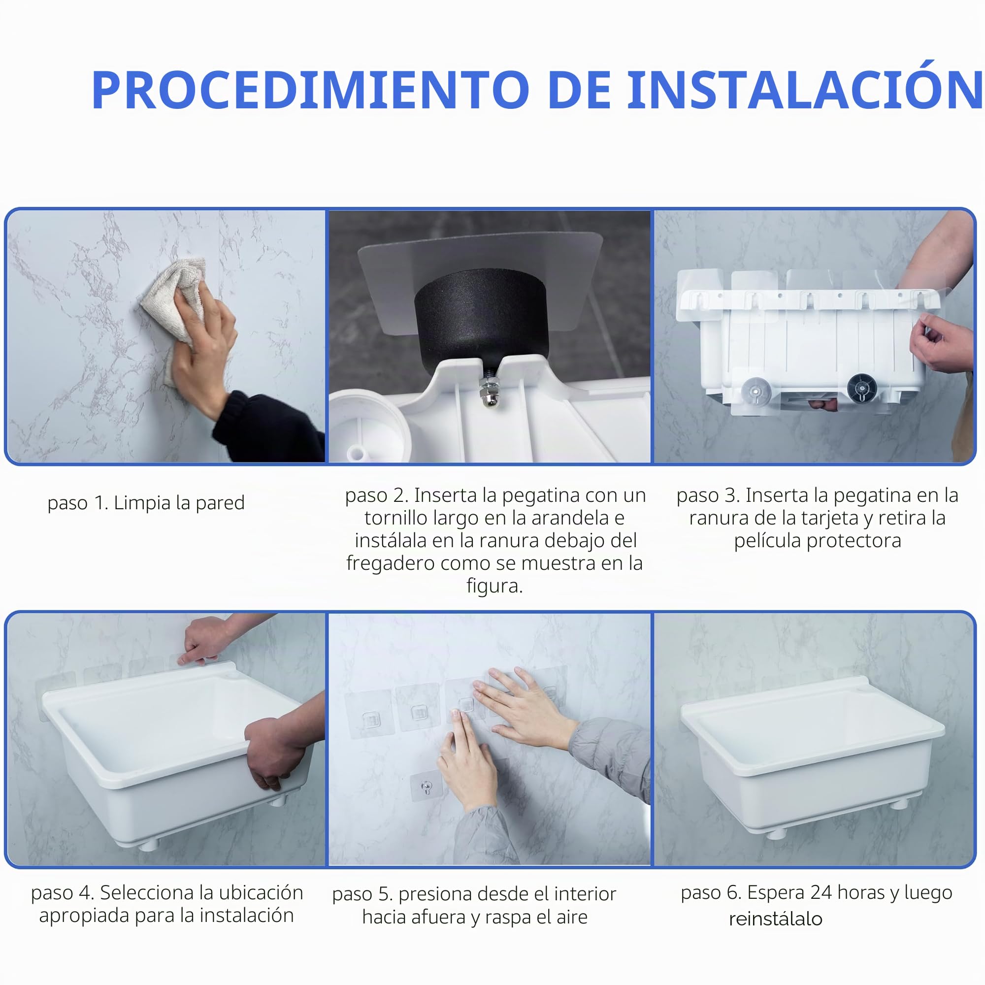 Fregadero independiente de un solo cuenco, fregadero de cocina montado en la pared, tina de lavandería de 16.9 x 12.8 pulgadas con agujero de grifo de 1.26 pulgadas, fregaderos de plástico para el