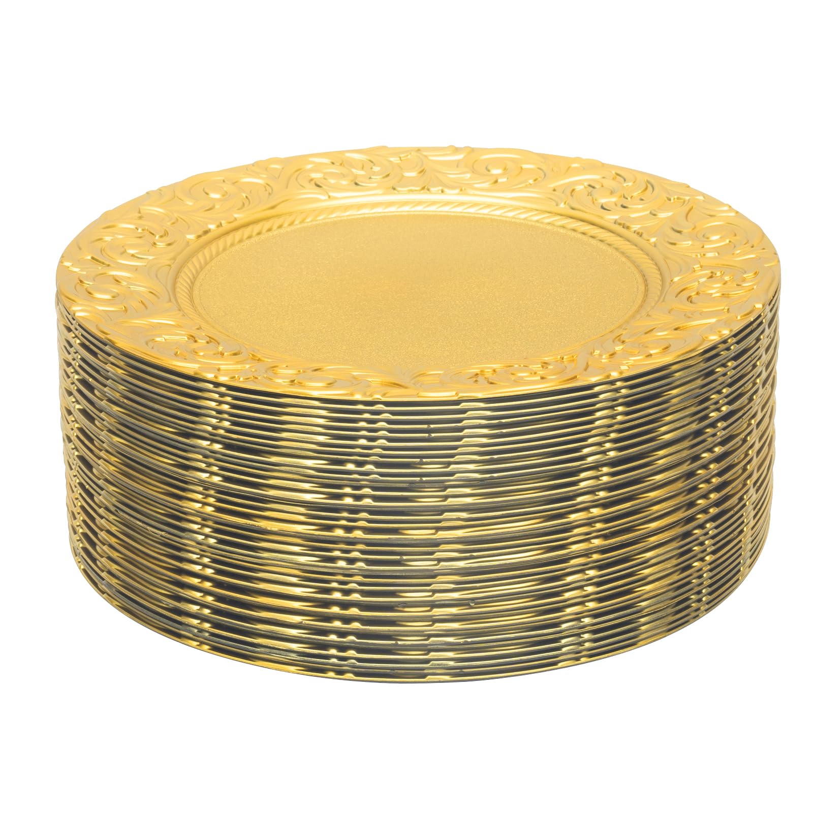 Platos dorados 100 unidades, 33 cm, diseño de arrecife de plástico, con relieve, platos decorativos para bodas y fiestas