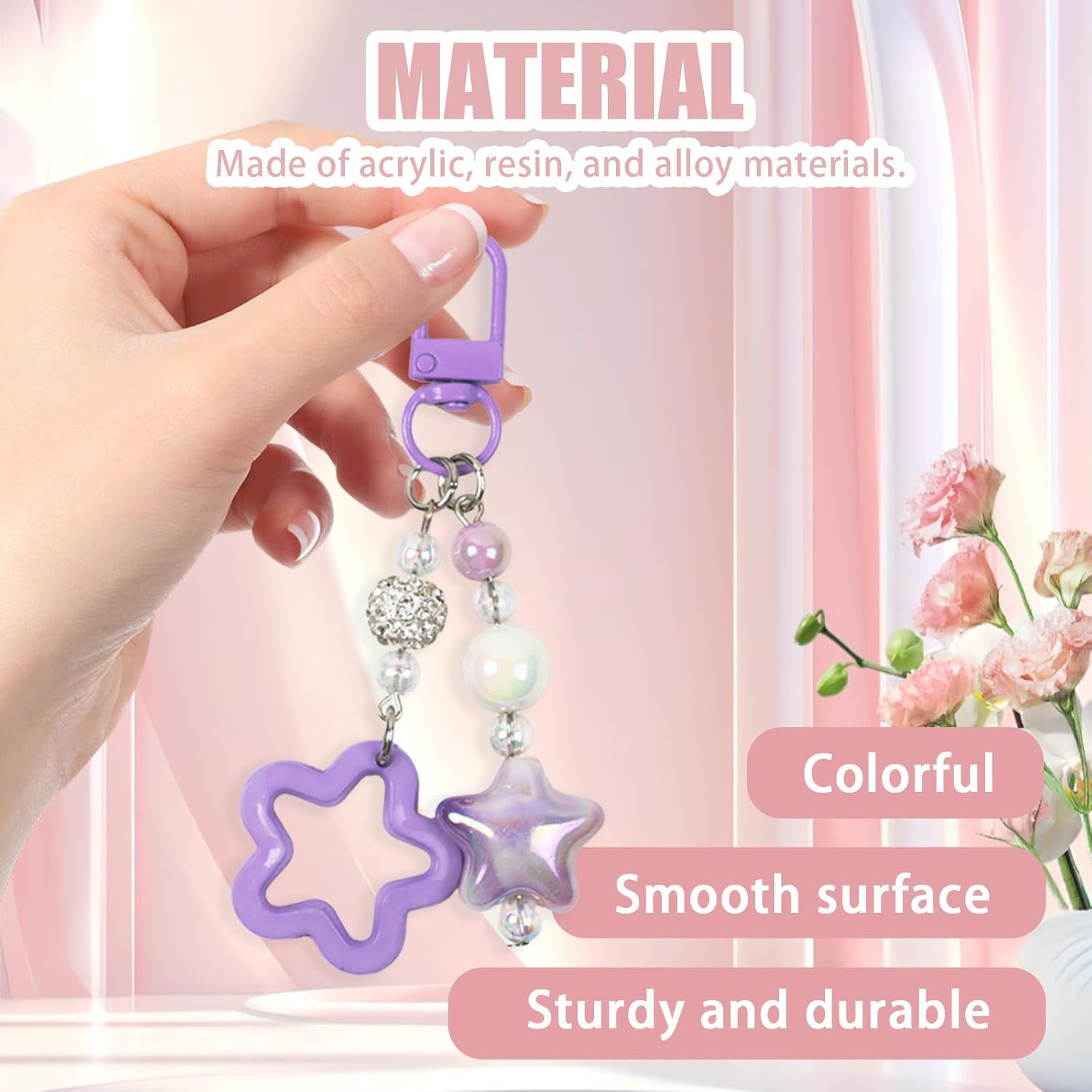 8PCS Colorful Acrylic Star Design Aesthetic Keychains for Women image 3