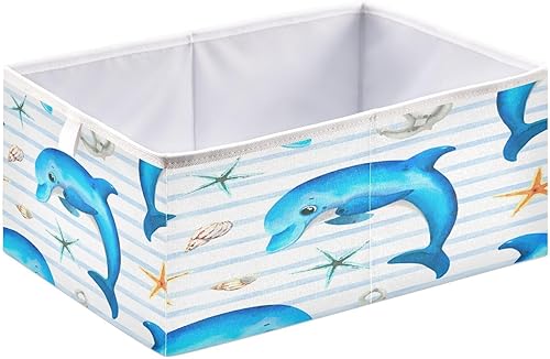 Miniatura 2 de Kigai Lindo cubo de almacenamiento de delfín, cubos de almacenamiento plegables de tela de 11 x 11 x 11 pulgadas, cestas de almacenamiento