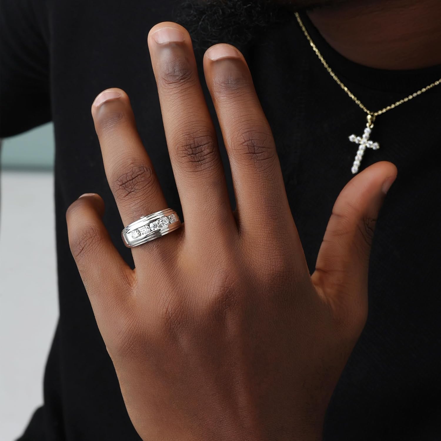 Men's Wedding Band Ring Round Lab Created Moissanite or Lab Grown Diamond Engagement or Anniversary Ring In 14k Gold Over Sterling Silver Fine Jewelry Gift for Him (0.50 Cttw To 2.00 Cttw) - Image 5