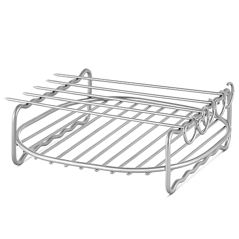 3hproducts Air Fryer Rack - Multi-Purpose XL Double Layer Rack Compatible with Air Fryers Bigger Than 5.5 Quart-with 5 Skewers