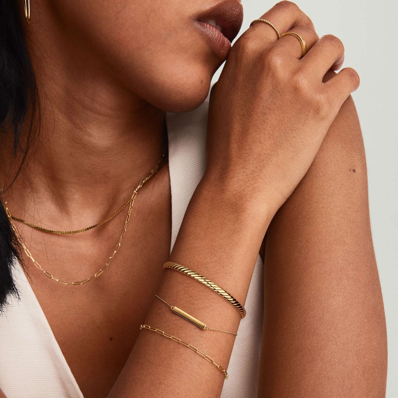 4mm 14K Gold Plated Bracelet | Glossy Stackable Minimalism Bangle Bracelet for Women | Solid Plain Round Twisted Flat Polished Bracelet Best Gifts for Love (Gold and Silver) - Image 7