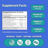 Vista 3 de Ruolai ProBalance Probiotics for Women 68B CFU – Menopause, Bloat & Belly Support – Turmeric & Moringa – Digestive & Joint Health – 60 Capsules