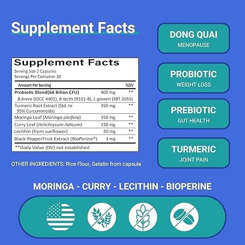 Miniatura 3 de Ruolai ProBalance Probiotics for Women 68B CFU – Menopause, Bloat & Belly Support – Turmeric & Moringa – Digestive & Joint Health – 60 Capsules