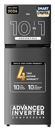 IFB Smart Choice 241L 3Star 10 in 1 Convertible,Advanced Inverter Frost-Free Double Door Refrigerator with 30 Hrs Cooling Retention,Freezer LED &4 Year Super Warranty (2026,IFBFF-291CYOSETM,Onyx Grey)