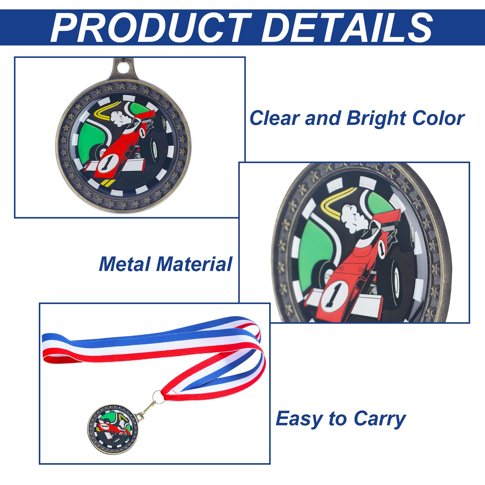 20 Pcs Scout Race Car Derby Award Medals with Neck Ribbon Metal Trophy Award Prizes Winner Medals Car Trophy Scout Winner Champion Trophies Prize Event Tournament Gifts