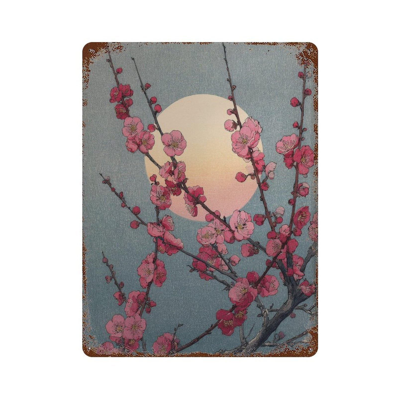 xiaoxiaoshen Cherry Blossom. Ukiyo Wall Decor Art Metal Tin Poster Modern Home Decor Art Home Bar Shop Decorations Vintage Sign 40x30cm