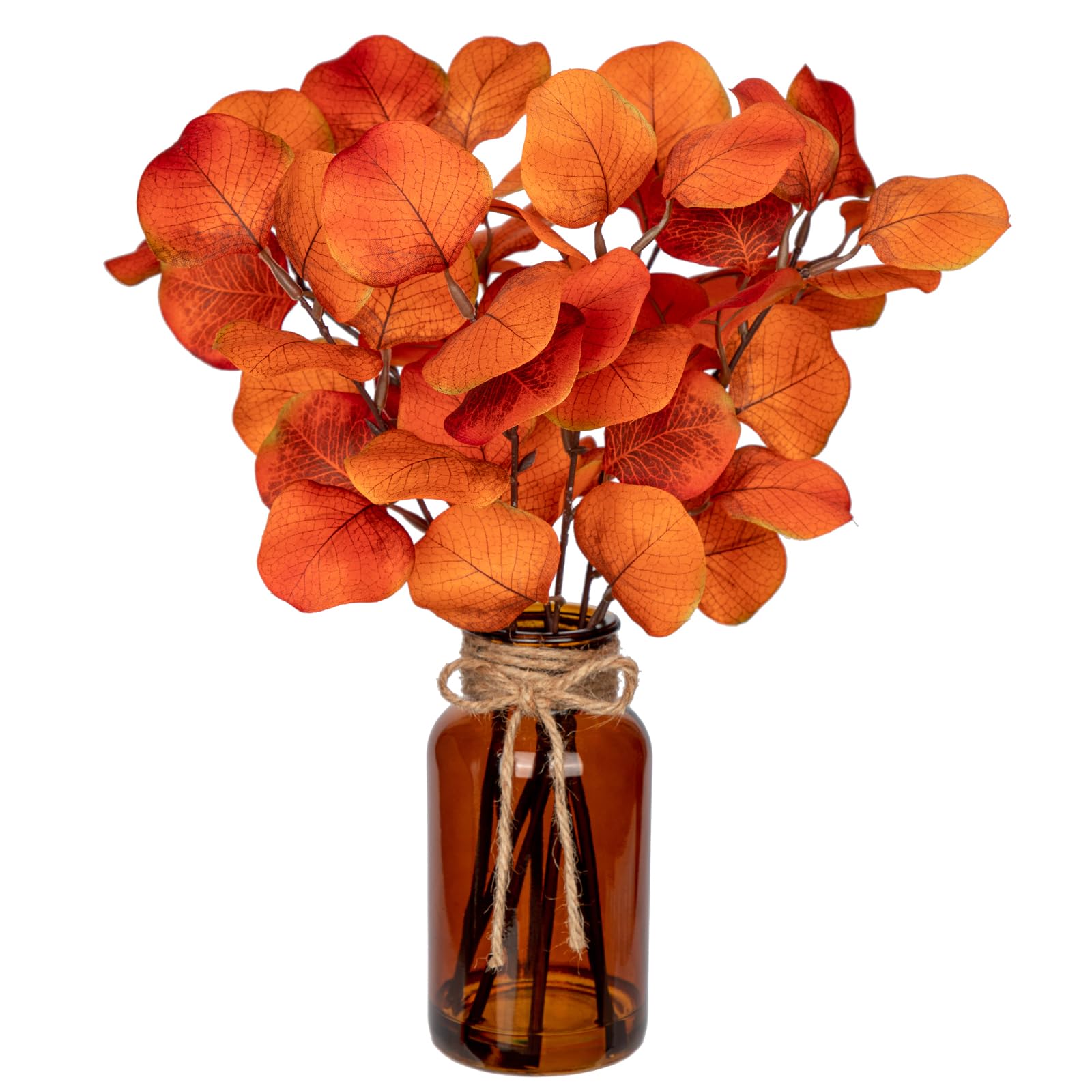 Briful Artificial Eucalyptus Stems in Amber Glass Vase with Faux Water, 14" Fake Fall Plant Autumn Eucalyptus Leaves for Home Farmhouse Wedding Centerpiece Bathroom Décor