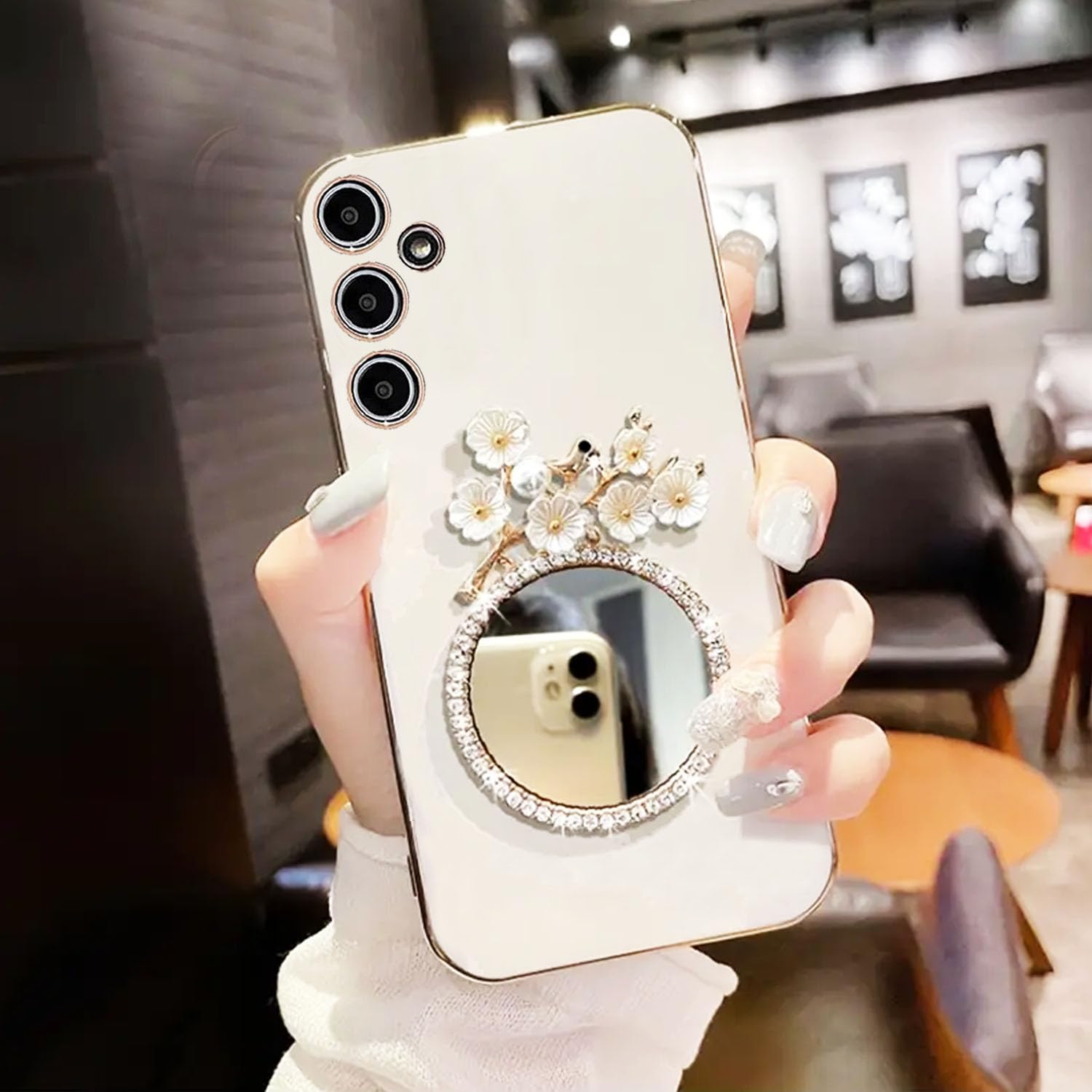 KC Back Cover for Samsung Galaxy A14 5G, Round Flower Mirror Electroplated Soft Silicone Camera Protection Case - White (B0CS9C3L3V) Amazon Price History, Amazon Price Tracker