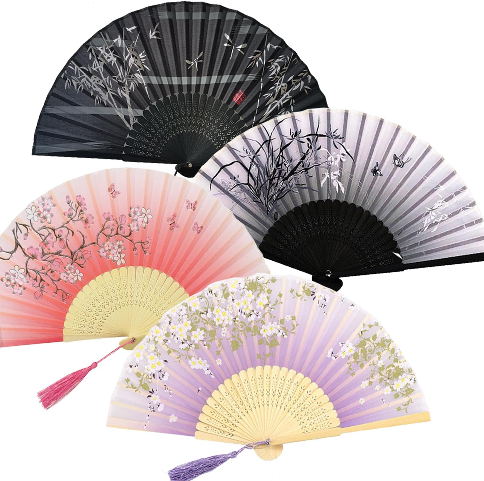 Amazon.com: Barydat 6 Pcs Folding Hand Fans Foldable Chinese Fans for ...