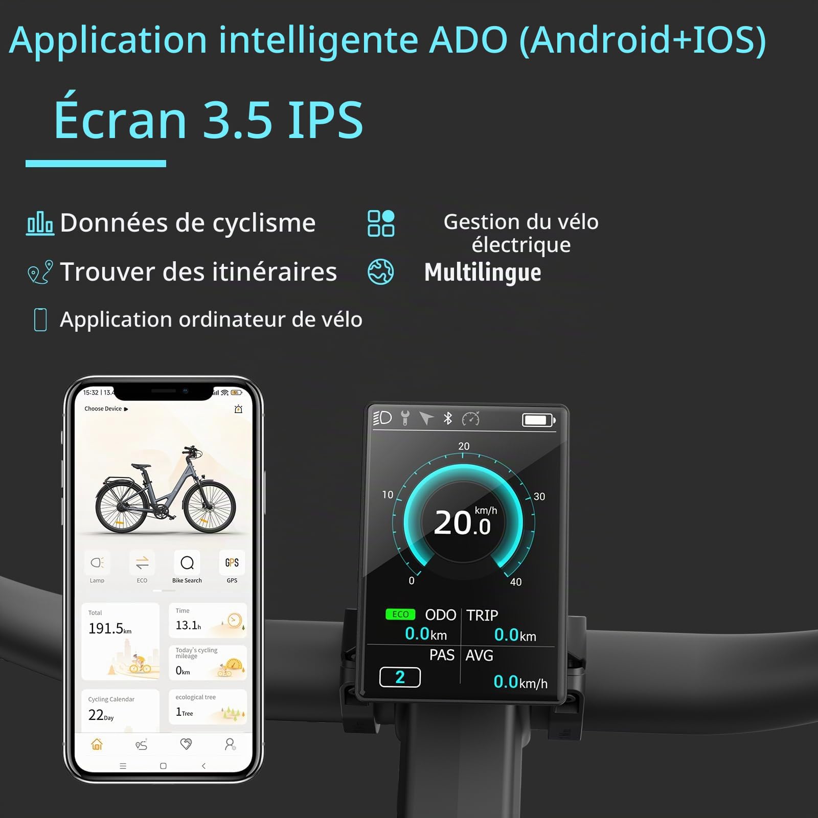 ADO Air28Pro 28" Vélo électrique Urbain, Ebike Adulte, Moteur BAFANG, Entraînement par Courroie, Mode ECO et Mode Sport, LCD, APP, Batterie Amovible au Lithium 36 V 9,6 Ah, Autonomie de 100 km