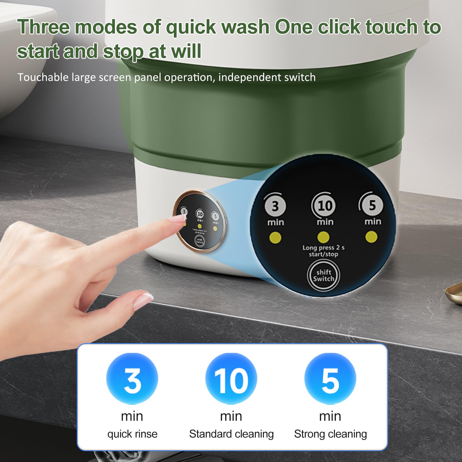 Portable Washing Machine 20L —Small Foldable Washer with Spin Basket, 3 Mode Deep Clean — Mini Laundry Machine for Travel, Dorms, Camping, Ideal for Baby Clothes, Underwear, Socks Green — view 3