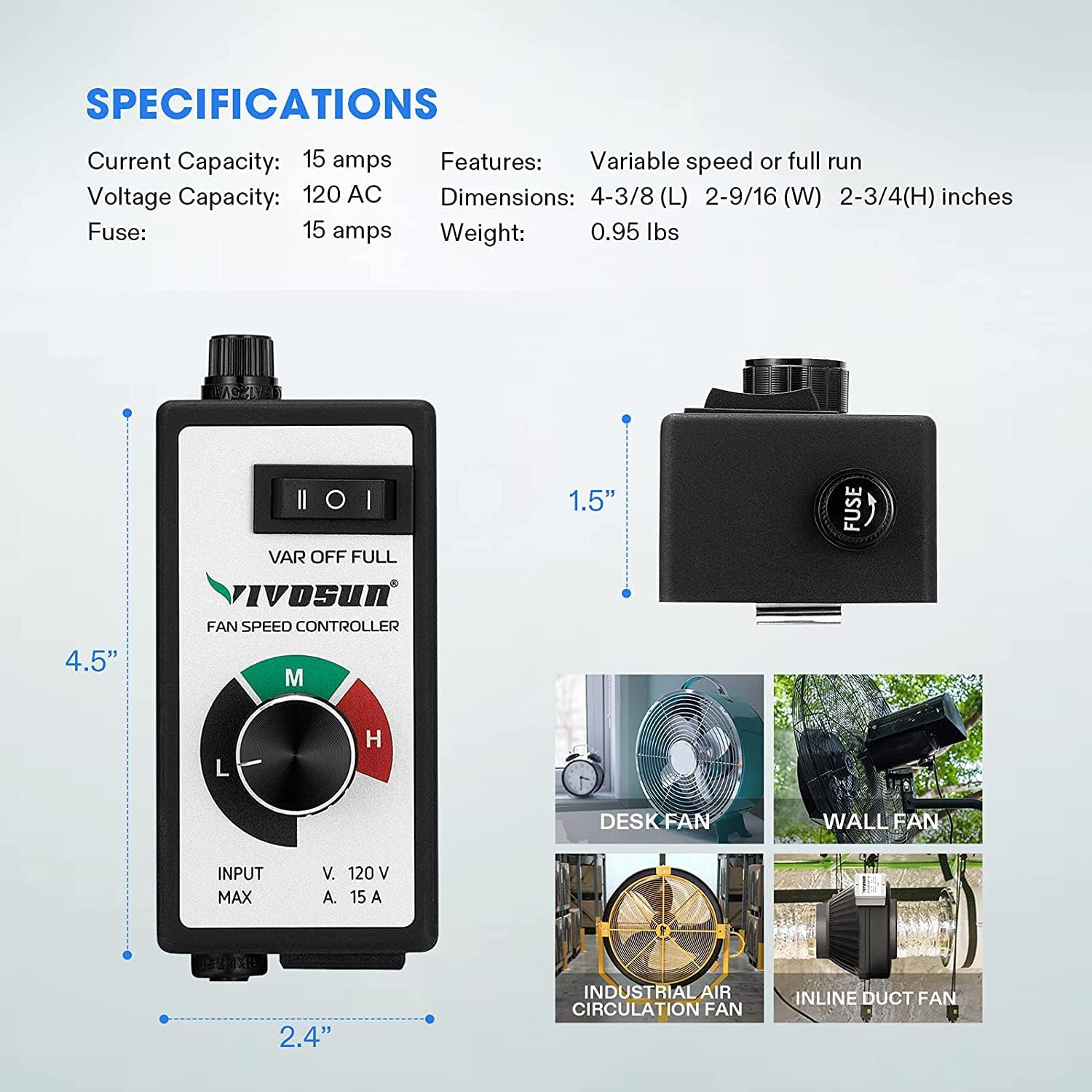 VIVOSUN Variable Fan Speed Controller, Speed Adjuster for Inline Duct Fan in Ventilation System