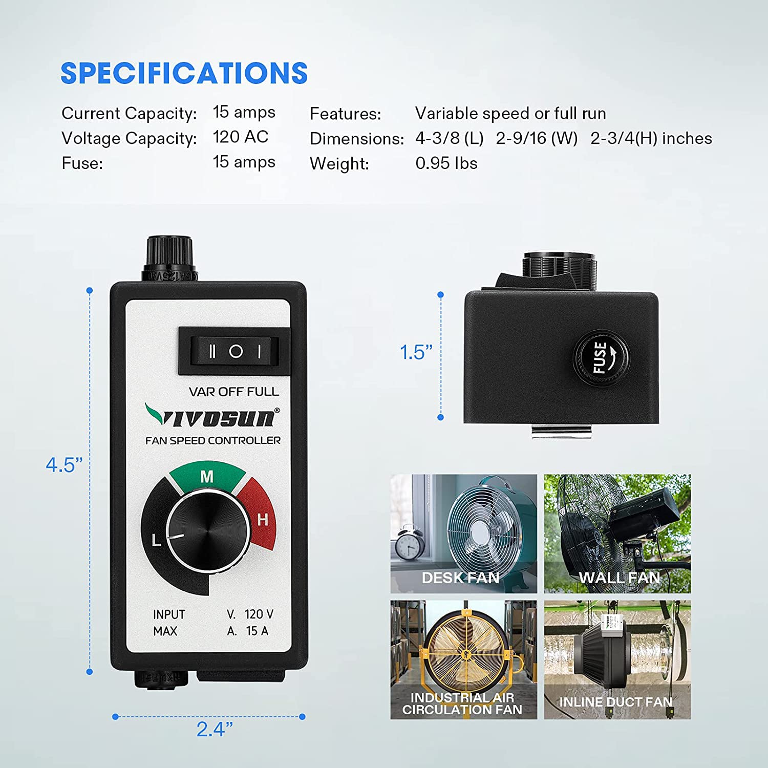 VIVOSUN Variable Fan Speed Controller, Speed Adjuster for Inline Duct Fan in Ventilation System