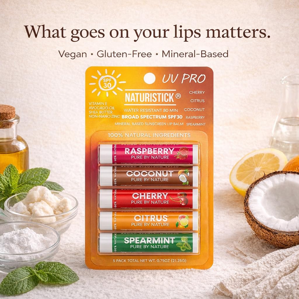 Naturistick UV Pro® Mineral SPF 30 Lip Balm – Assorted (30-Pack) | Broad Spectrum Lip Sunscreen, Water Resistant 80 Min, Zinc Oxide, Clean Ingredients