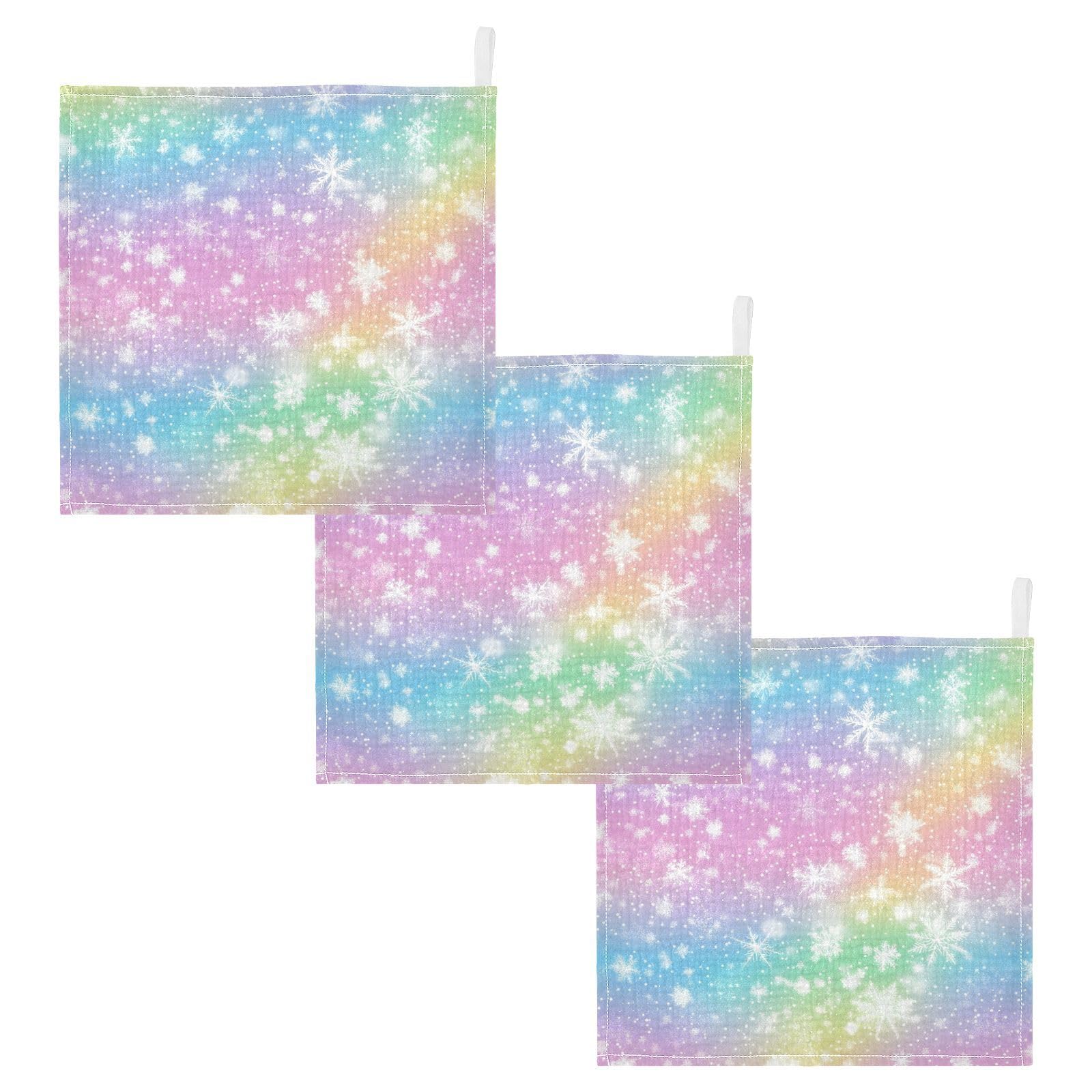 Nander Beautiful Rainbow Colors Baby Muslin Washcloths 3PCS- Soft Face Cloths for Newborn Absorbent Bath Wash Cloths Wipes