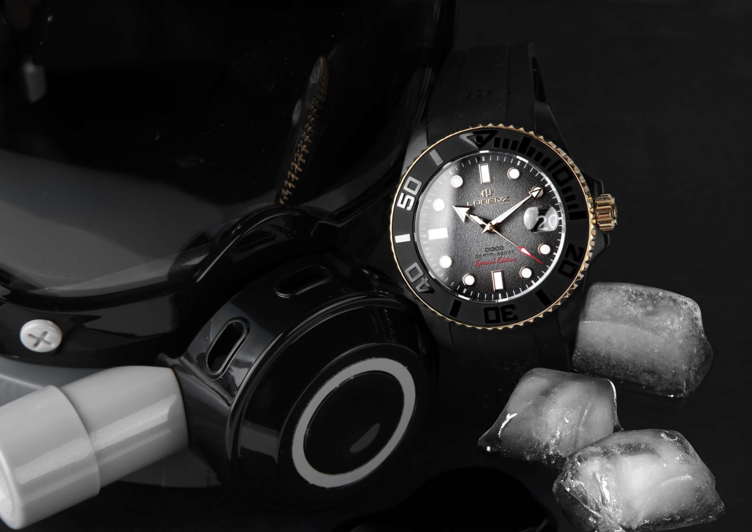 Lorenz DI300 Special Edition 030258BK - Orologio Uomo Sportivo - Orologio Automatico con Cinturino in Resina - Subaqueo Professionale fino a 300 metri - Cofanetto esclusivo Helmet box Diver