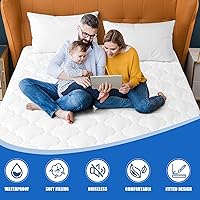 Vista 5 de Protector de colchón acolchado, 100 % impermeable y transpirable con elástico para colchones de 6 a 21 pulgadas de profundidad; protector relleno