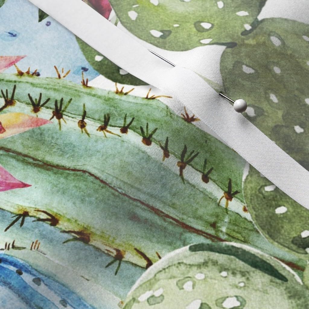 Spoonflower Fabric - Watercolor Succulents Cactus Desert Printed on Satin Fabric by The Yard - Sewing Lining Apparel Fashion Blankets Decor