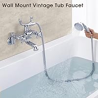 Vista 7 de Grifo de bañera de 3 a 9 pulgadas de centro, montaje en pared, grifo de bañera con ducha de mano, cromado, vintage, grifo llenador de bañera