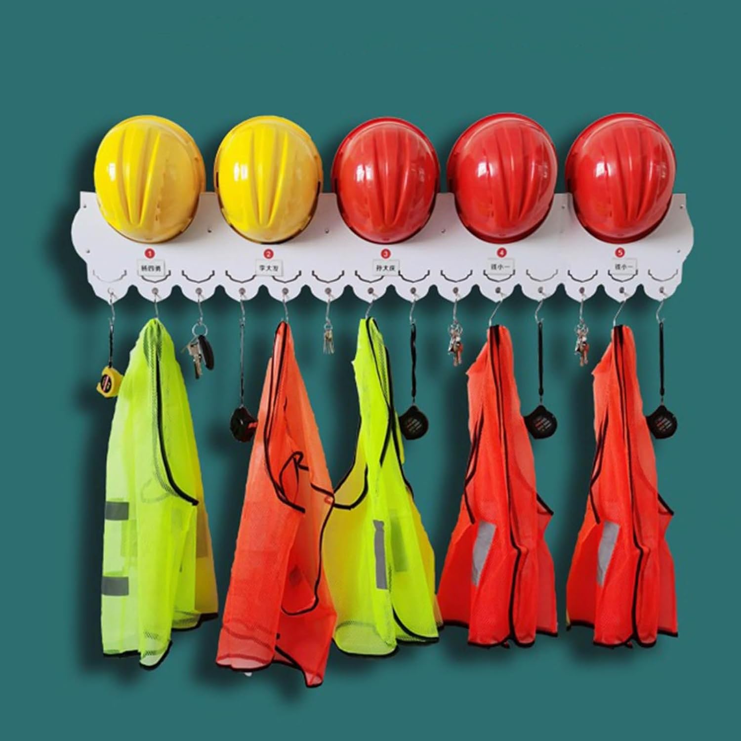 Wall-Mounted Hard Hat Holder,Helmet Storage Rack, for Factories and Workshops,Construction Workers (5 Grids)
