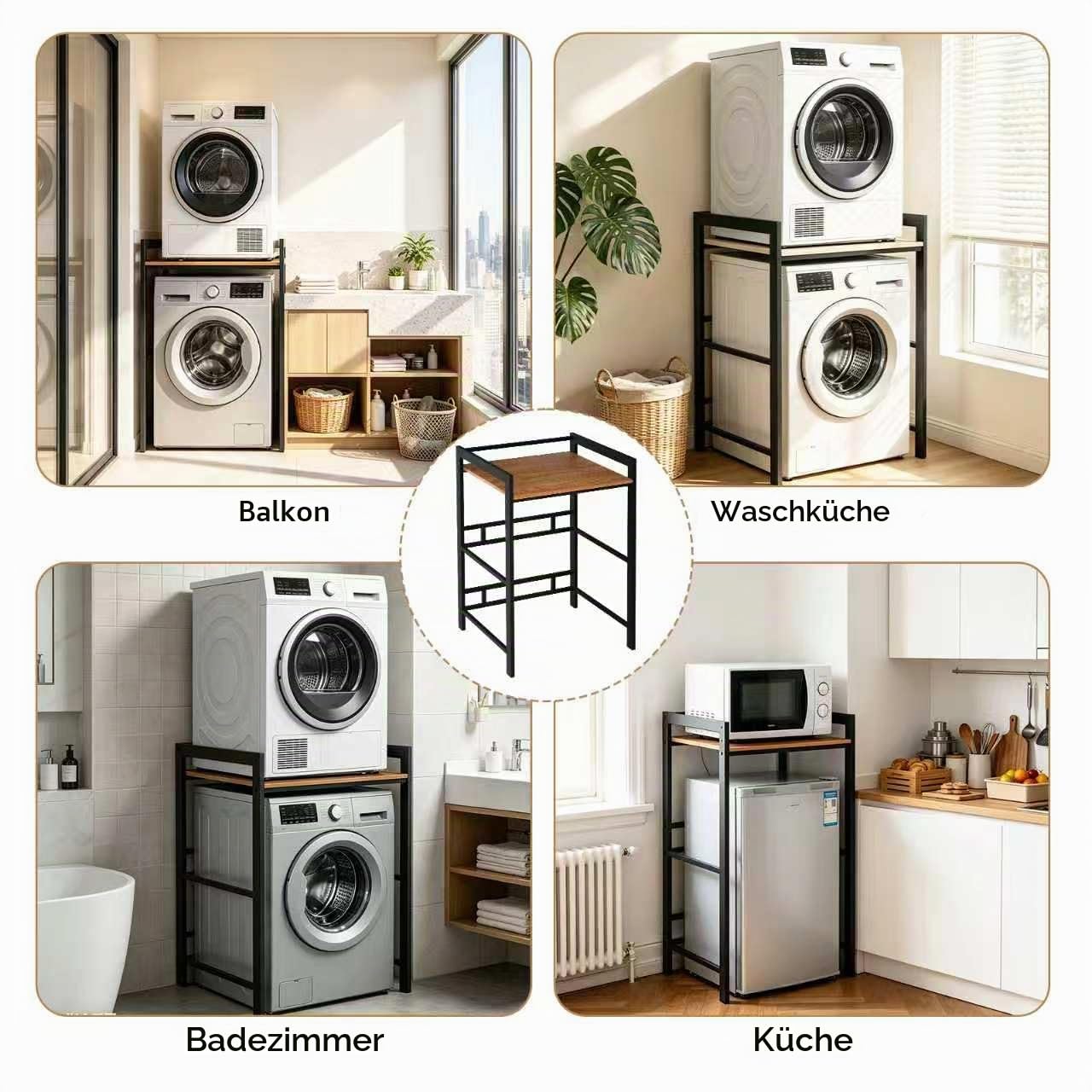 Waschmaschinenregal 3 Höhenverstellbar, Verstellbar Waschmaschine Trockner Schrank, Regal für Waschmaschine, bis 350 kg, Schrank für Waschmaschine und Trockner, 69x65x102cm (Schwarz)