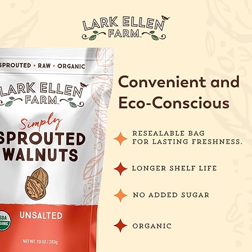 Miniatura 6 de Lark Ellen Farm Nueces sin sal, aperitivo saludable germinado crudo, Keto, certificado USDA orgánico, sin gluten, vegano, nueces enteras