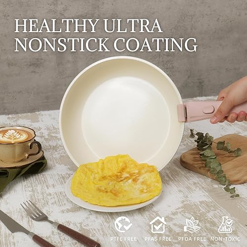 Miniatura 3 de Juego de utensilios de cocina de cerámica antiadherentes, 8 piezas, juego de ollas y sartenes, mango desmontable, juego de cocina de inducción con