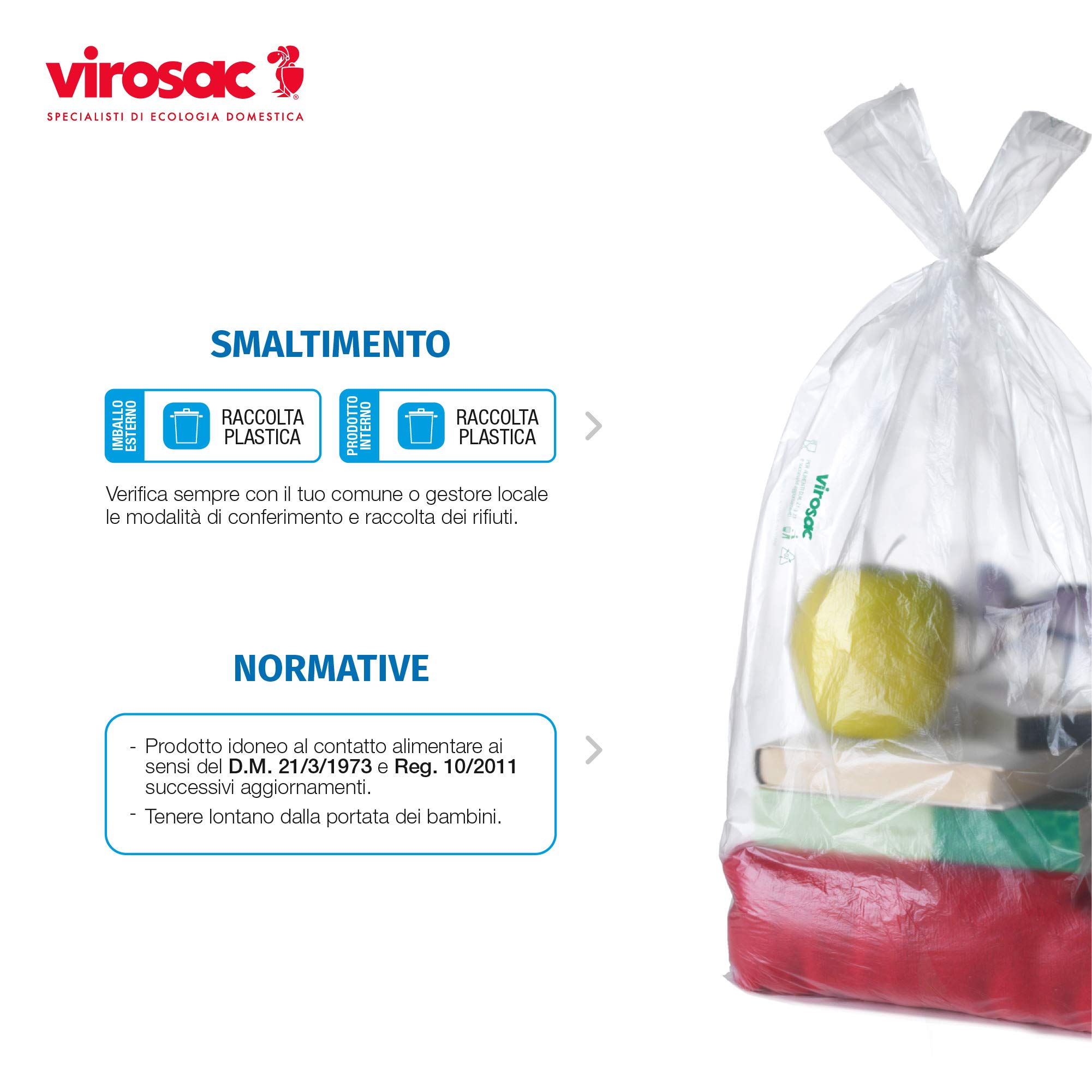 Virosac - 1000 Usi - Sacchetti multiuso a forma di shopper 34x60, 200 sacchetti per rotolo, trasparente