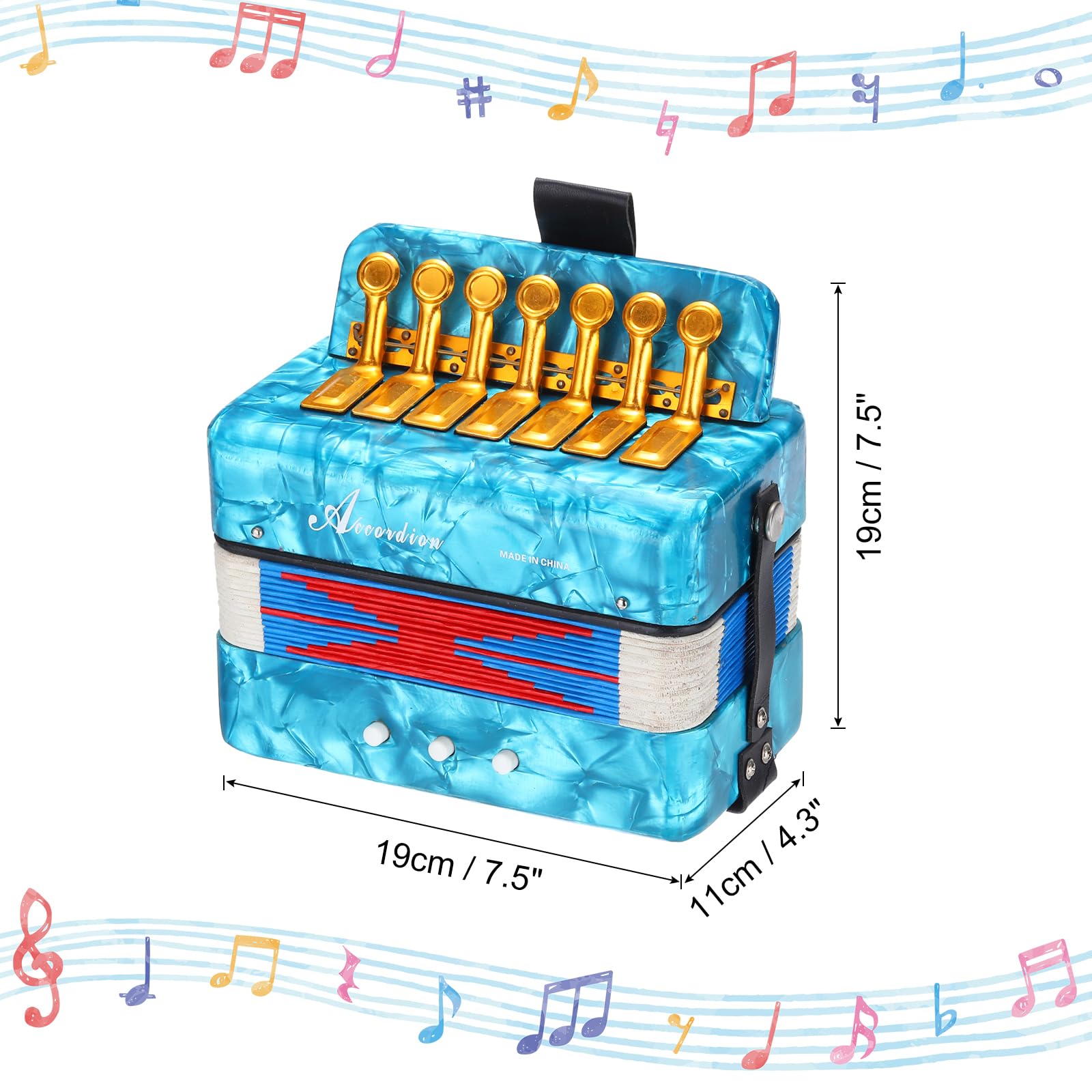 QUARKZMAN Accordéon, Accordéon à Boutons de 10 Touches Mini Instrument Musical Léger pour Adultes Débutants Éducatif, Bleu Ciel