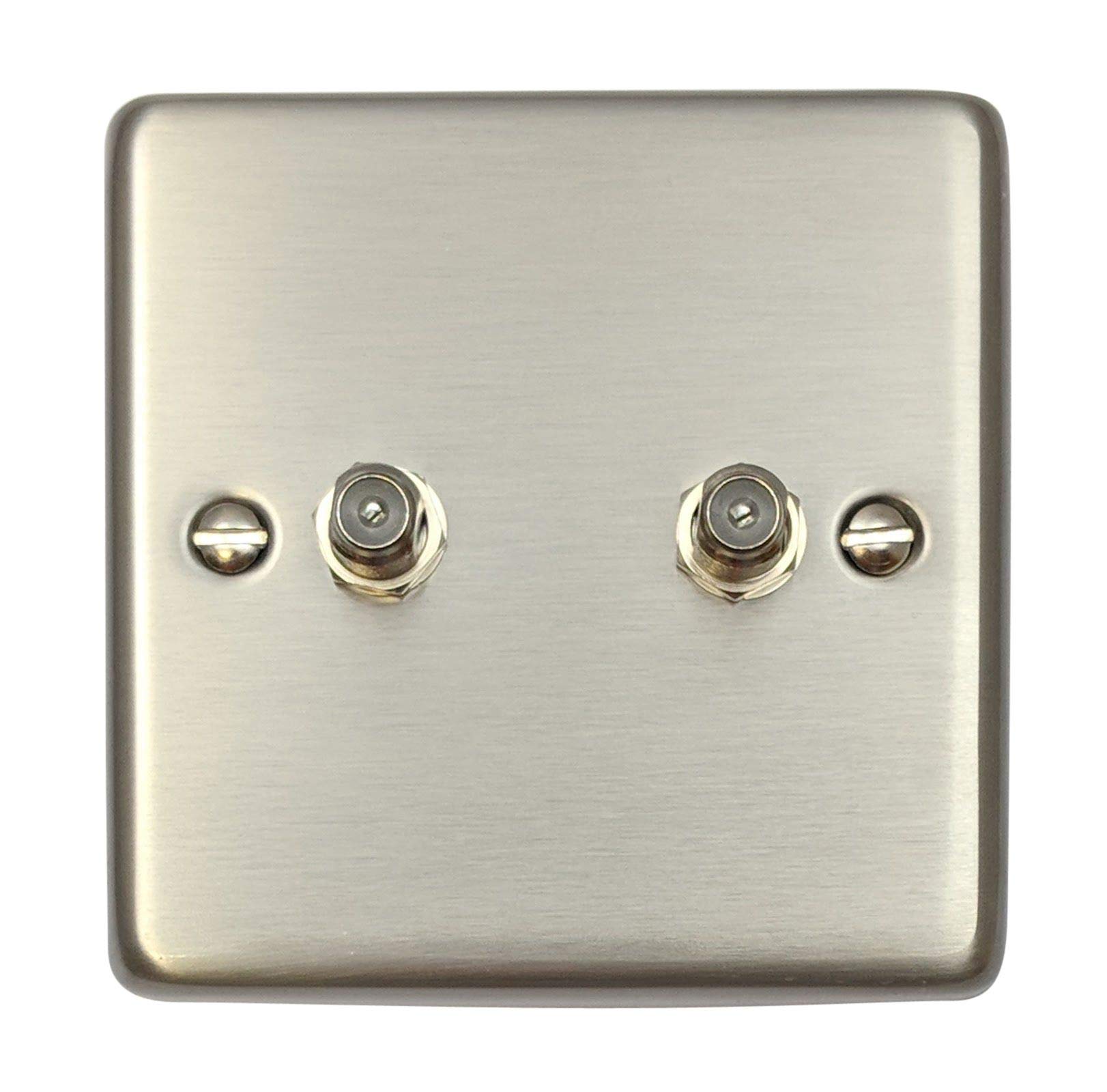 G&H Brassware G&H Css237 Standard Plate Brushed Steel 2 Gang Satellite Socket Point
