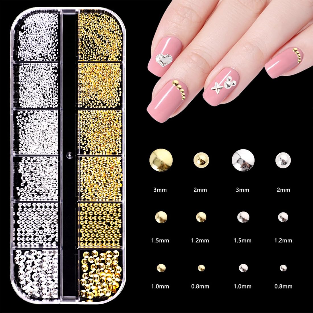 1 boîte Perles caviar pour ongles, degrés or et argent, 3d nail art strass ongle,perles pour nail art, perles caviar pour ongles, perles pour accessoires de nail art