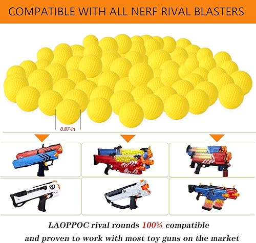 Miniatura 4 de 100 Rounds Refill Pack Balls Ammo Compatible with Nerf Rival Gun, Laoppoc Ammo Yellow Bulk Foam Bullets Ball Replacement Refill Pack for Blasters