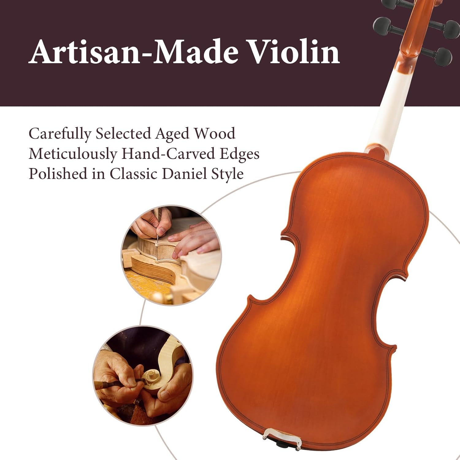 4/4 Full Size Beginner Violin – Acoustic Fiddle Set for Adults, Teens, and Students (Age 12+), with Case, Bow, Bridge, and Rosin (Brown)