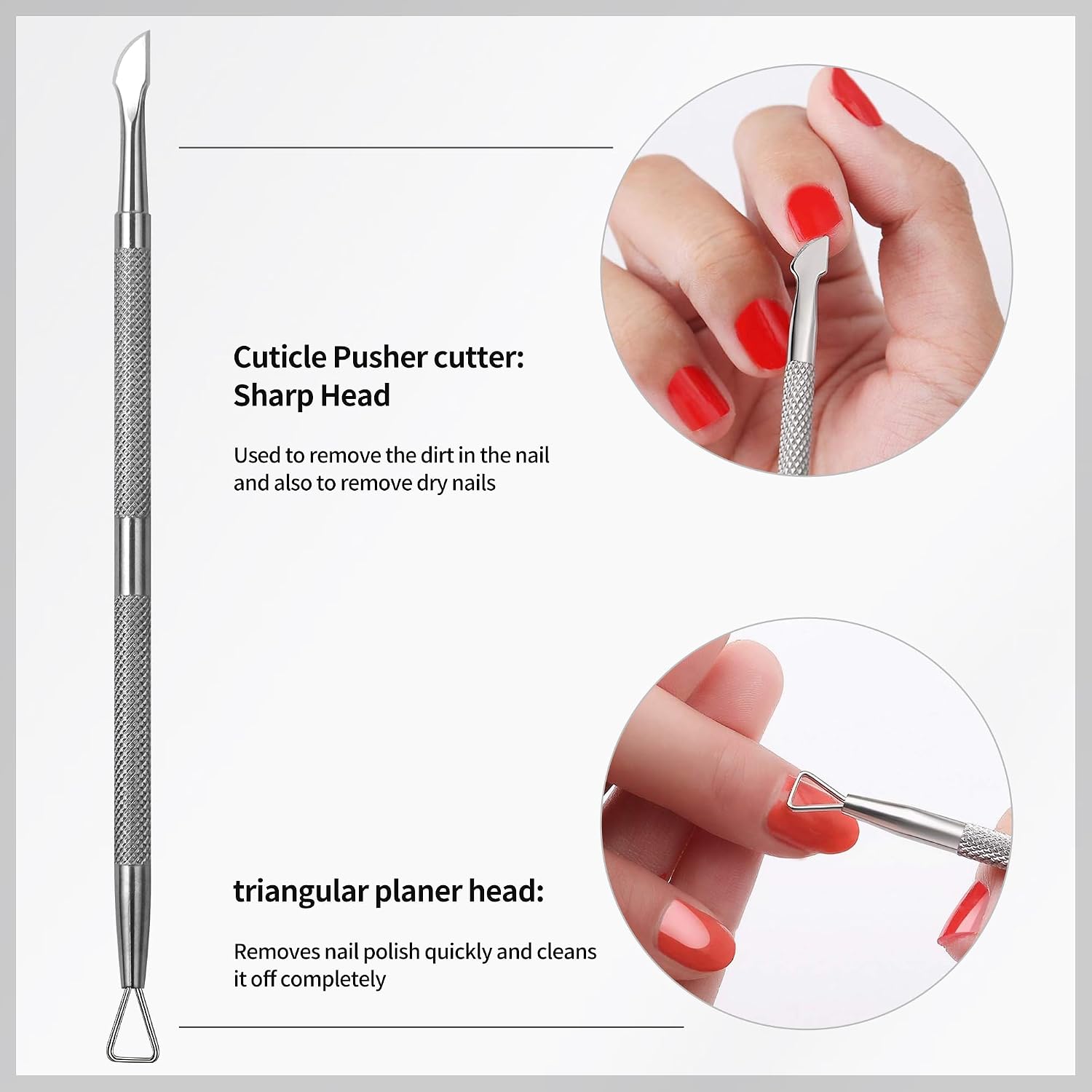 Premium Stainless Steel Cuticle Trimmer Set with Dual-End Pusher and Scraper Professional Manicure Pedicure Tool for Dead Skin Hangnails Cuticles and Ingrown Nails Salon Home Use