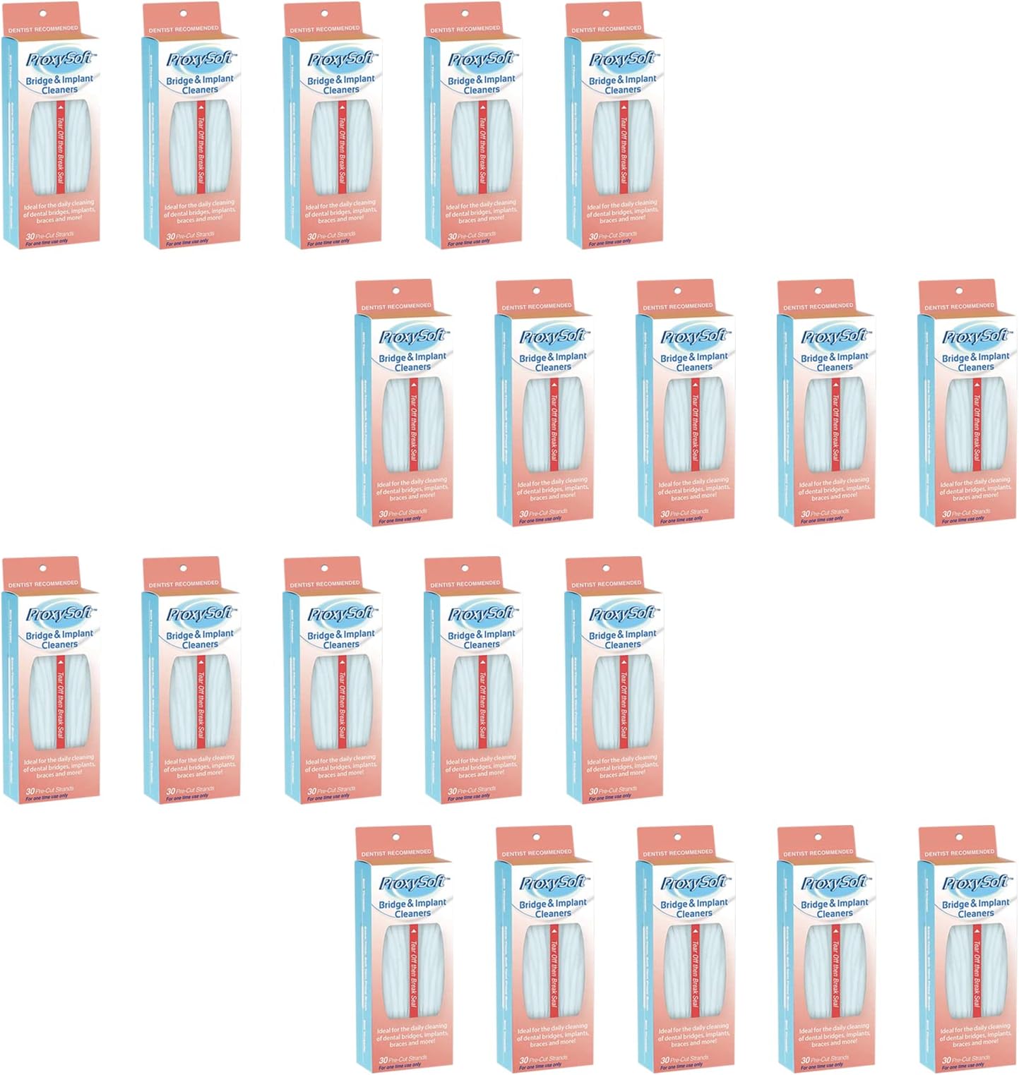 Proxysoft Dental Floss for Bridges and Implants 20 Packs - Floss Threaders for Bridges, Dental Implants, Braces with Extra-Thick Proxy Brush for Optimal Oral Hygiene -Teeth Bridge and Implant Cleaners