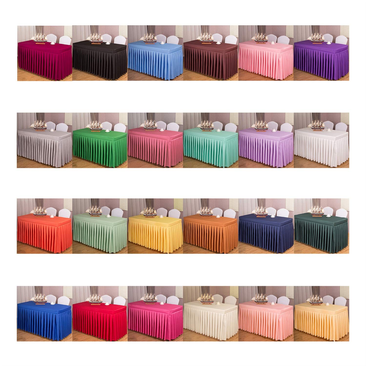 Jupe de table rectangulaire plissée en polyester pour fête, mariage, anniversaire, 6 couleurs (75 cm)
