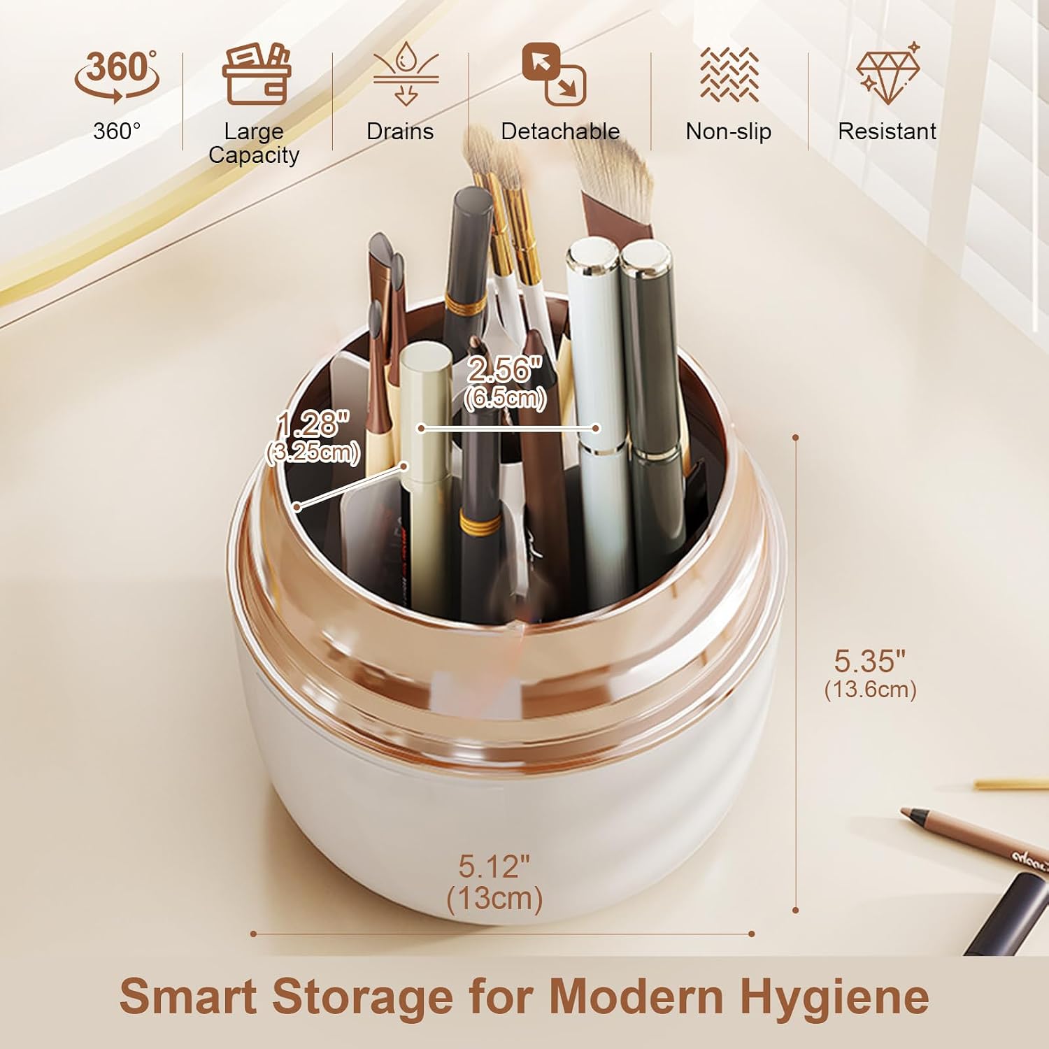 360° Rotating Toothbrush Holder with Cover, 7-Slot Bathroom Organizer for Electric Toothbrush, Toothpaste, Razors, Draining Water, Countertop Vanity Storage image 2